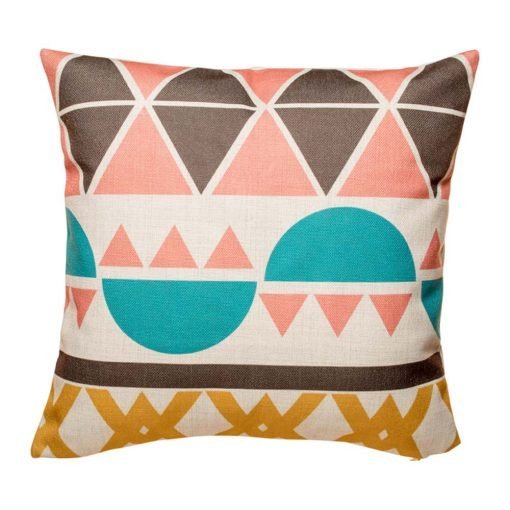 Colouful cushion cover with teal, pink and brown