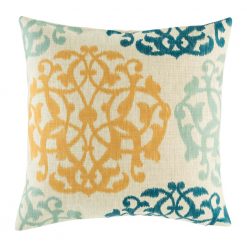Yellow and blue pattern on cotton linen cushion cover