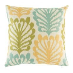 Blue, yellow and green shell pattern on cotton cushion cover