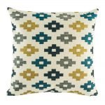 Checked decorative cushion cover with blue and yellow accents