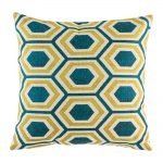 Blue and yellow geometric pattern on cushion cover