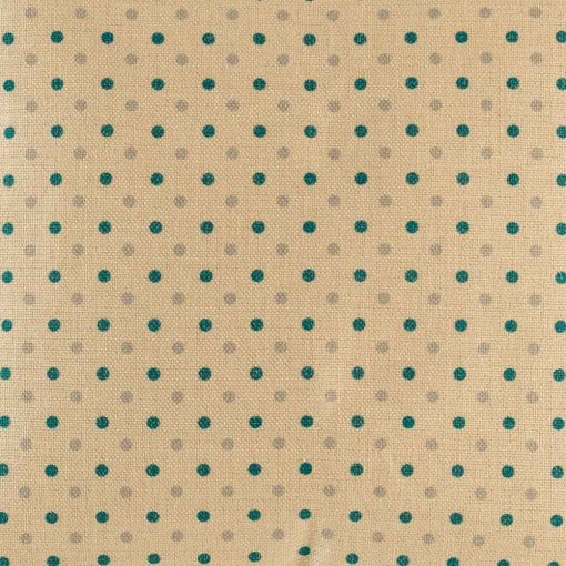 Close view of polka dot design in teal colours on cushion