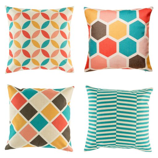 Bright colourful cushion cover set with teal orange pink and red colours