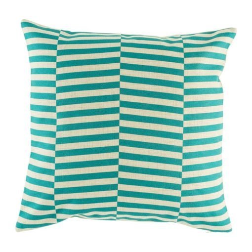 Cushion cover with staggered teal design