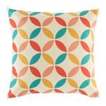 Cushion cover with overlapping circle design in yellow, pink, red and teal