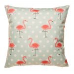 Light blue cushion cover with striking flamingo pattern