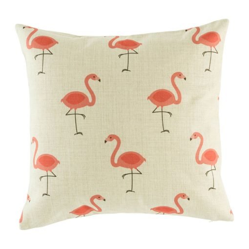 Funky cushion cover with pink flamingo pattern