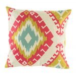Light cushion cover with green, blue and pink pattern