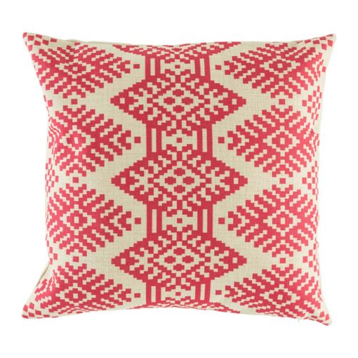 Bright pink cushion with geometric shapes