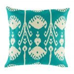 Teal coloured cushion with elegant swirl designs