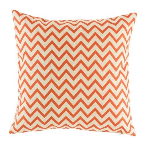 Light cushion with red orange chevron pattern