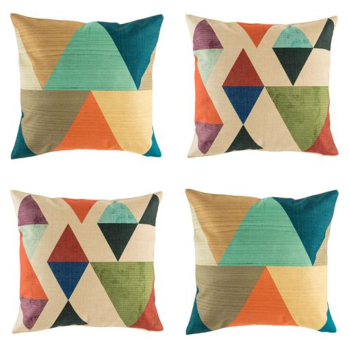 Bold 4 cushion cover set with geometric patterns in rich pastel colours
