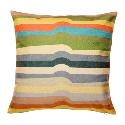 Striped cushion with greens and yellows