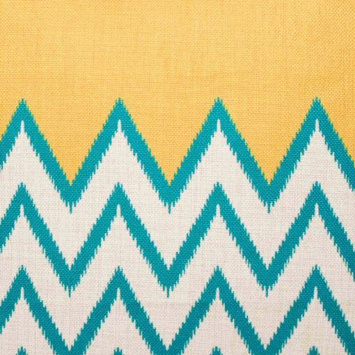 Close up of yellow and teal zig zag scatter cushion