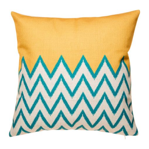 Yellow and teal chevron cushion cover