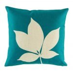Teal cushion cover with leaf print