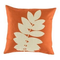 Orange cushion cover with leaf print