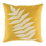Yellow cushion cover with leaf print