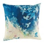 Whimsical blue cushion cover with painted scene