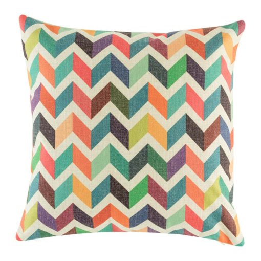 Bright rainbow coloured cushion cover with chevron pattern