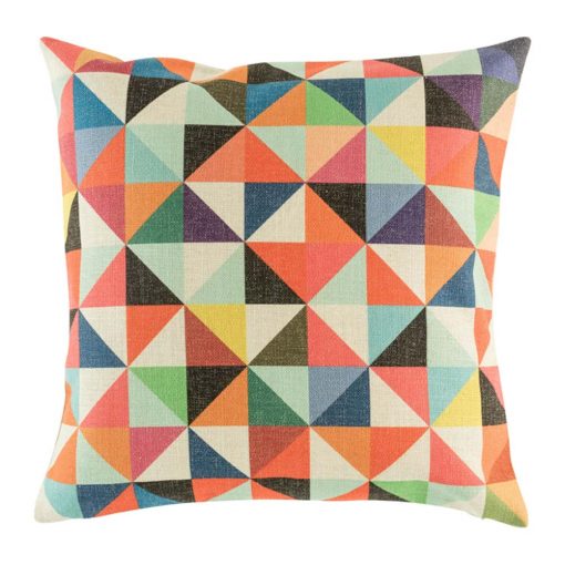 Bright colourful cushion cover with rainbow triangle design