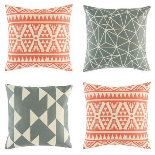 Collection of 4 modern design cushion covers with greys and reds