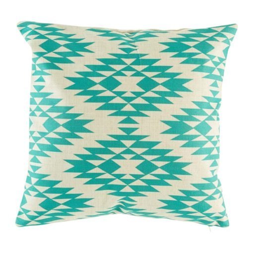 Teal coloured cushion cover with diamond pattern