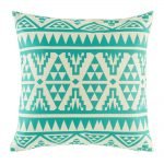 Teal coloured cushion cover with geometric patterning