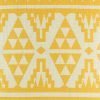 close up of yellow print on scatter cushion cover