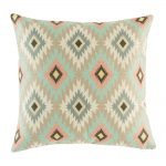 Light toned pink, blue and brown pattern cushion cover