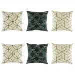 Sophisticated 6 cushion cover set with light black lines and 2 dark cushion with light shell design