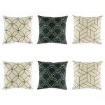 Sophisticated 6 cushion cover set with light black lines and 2 dark cushion with light shell design