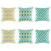 Bold 6 cushion cover set with blue diamond, blue and yellow wave and teal and yellow chevorn
