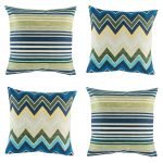 Bright blue, green and yellow 4 piece cushion cover set