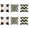 6 corby cushion collection with 2 cushions with black cross motif, black chevron and repeating black square pattern