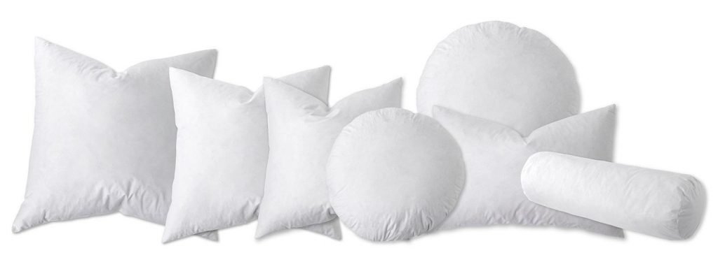 Collection of different types of cushion inserts laid out
