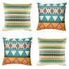 4 cushion cover set with bold yellow, grey and blue colours in geometric patterns