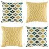4 cushion cover collection with yellow, dark blue and grey colours in diamond and pixel designs