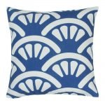 45x45cm outdoor cotton linen cushion with blue and white fan design