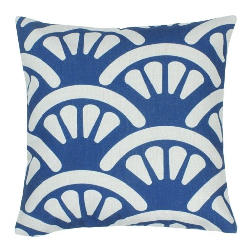 45x45cm outdoor cotton linen cushion with blue and white fan design