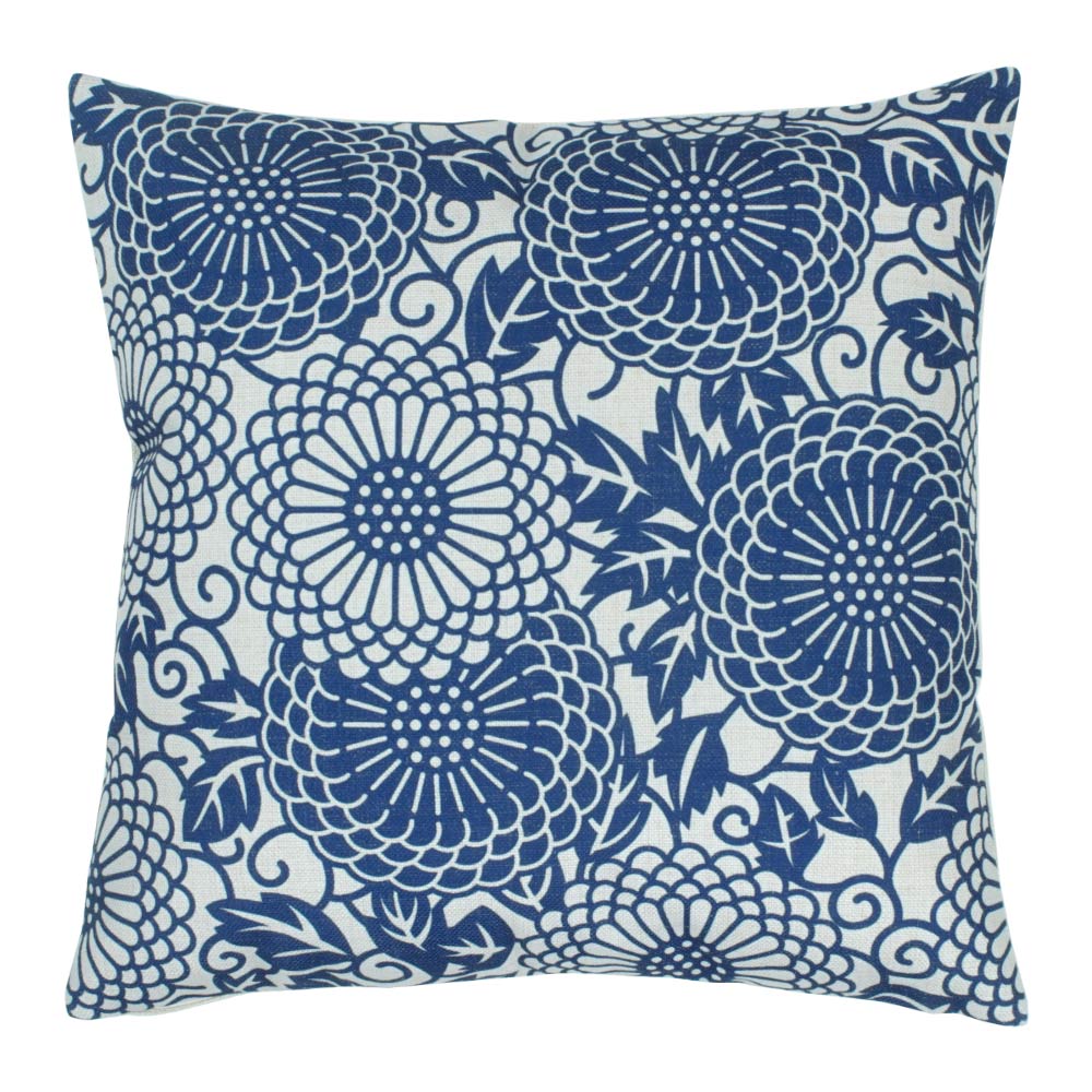 45x45cm cotton linen cushion with monochromatic blue design