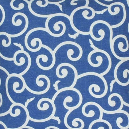 Close up cotton linen cushion with blue and white swirl pattern