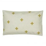 White and gold rectangular outdoor linen cushion cover