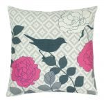 Square cotton linen cushion cover with bird and flowers pattern