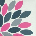 Close up of cotton linen cushion cover with grey and pink leaves