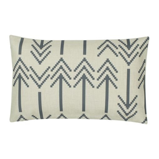 Rectangular outdoor linen cushion with grey arrows design