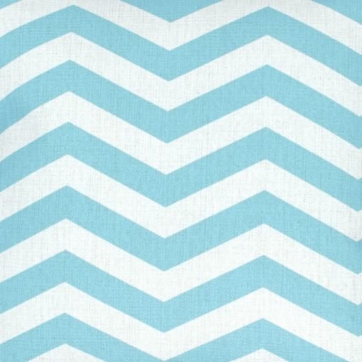 Close up of 45x45cm cotton linen cushion chevron design light blue and white colours