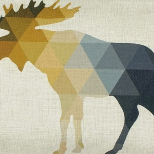 Close up of outdoor linen cushion with moose design