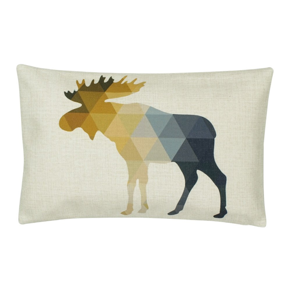 Rectangular linen cushion cover with moose design
