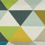 Close up of rectangular linen outdoor cushion with vintage colours